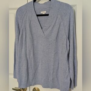 J. Jill Blue V-Neck Sweater Lightweight Knit